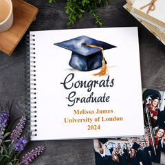 Large Graduation Photo Album Scrapbook Boxed Gift With Watercolour Hat