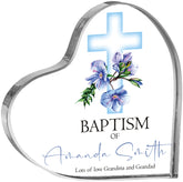 Personalised Baptism Heart Block With Blue Floral Cross In Gift Box