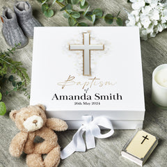 Personalised Baptism Silver Cross Keepsake Memory Box Gift