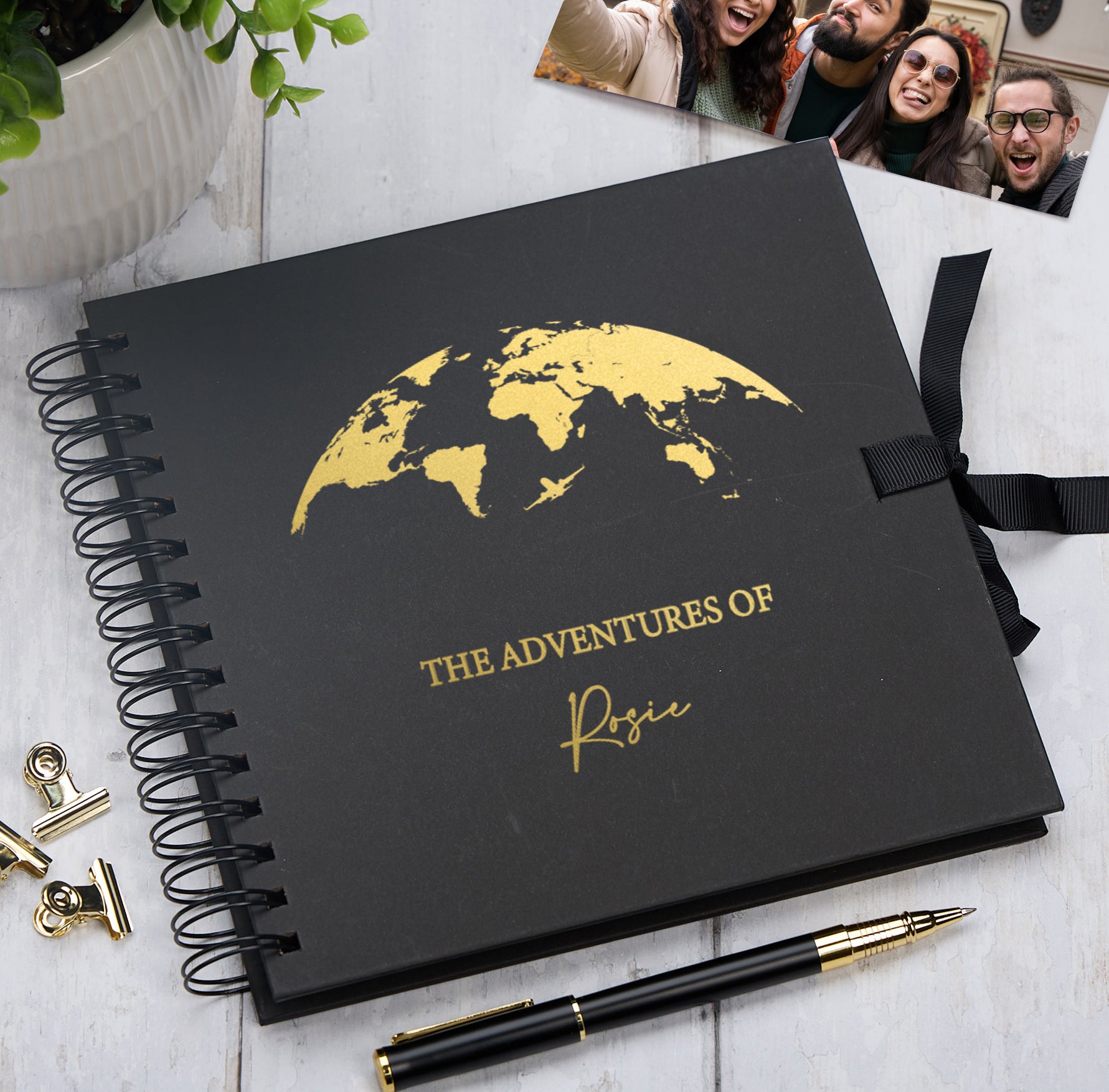 Personalised Adventures Holiday Love Multiple Colour Scrapbook Photo Album Scrapbook ukgiftstoreonline Black Gold