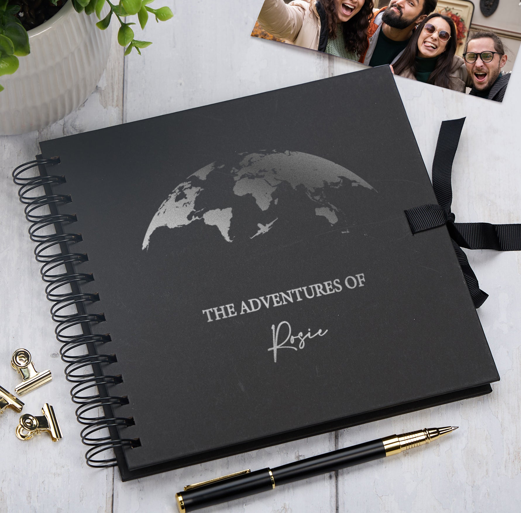 Personalised Adventures Holiday Love Multiple Colour Scrapbook Photo Album Scrapbook ukgiftstoreonline Black Silver