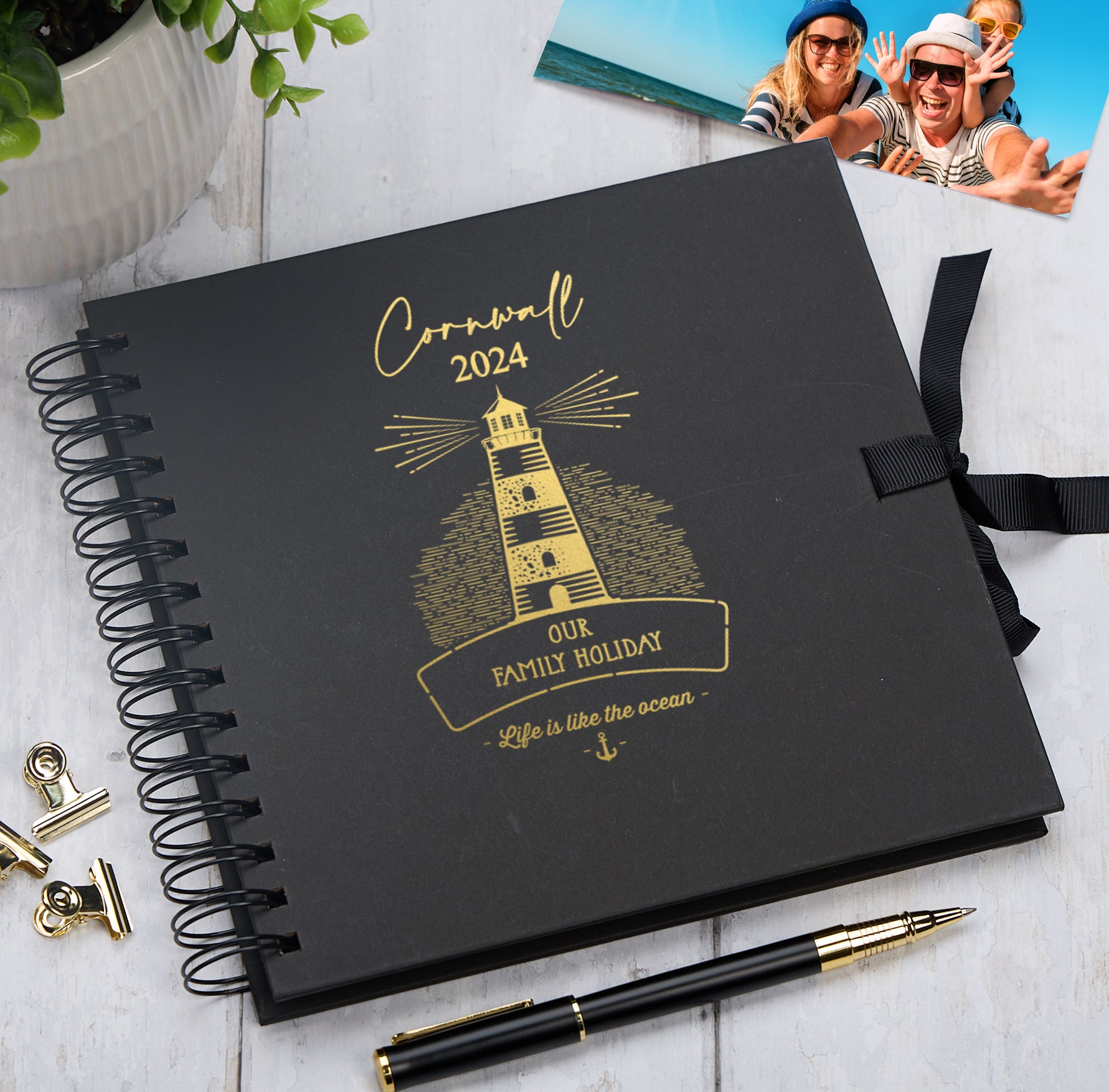 Personalised Lighthouse Seaside Family Holidays Journal Album Multiple Colour Scrapbook Scrapbook ukgiftstoreonline Black