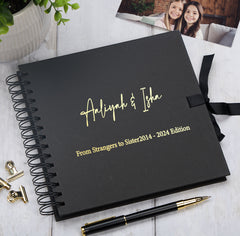 Personalised Any Name and Text Black Scrapbook Photo album Gold Print