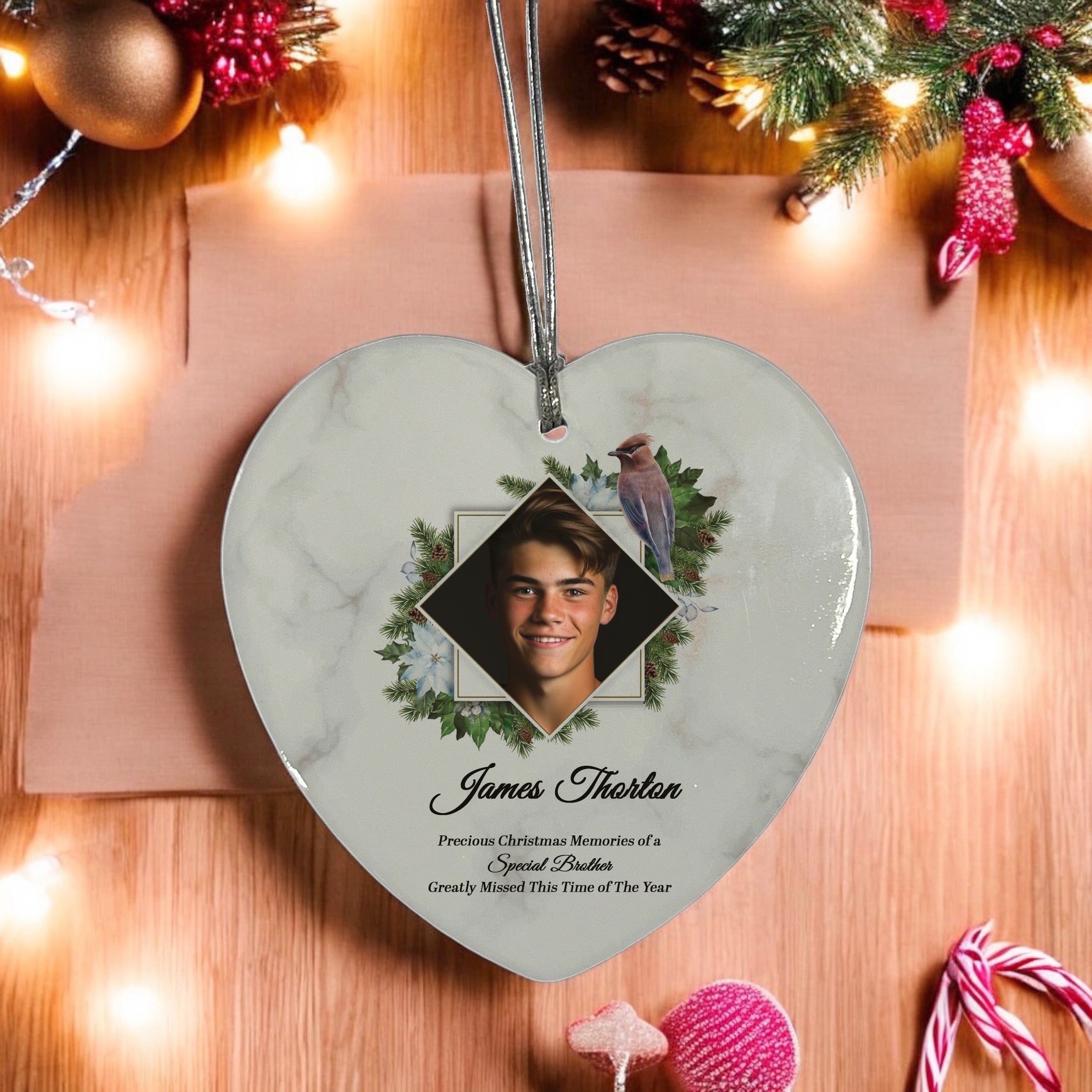 Large Hanging Ceramic Heart Christmas Memorial Decoration-Brother Personalised Heart Gifts ukgiftstoreonline