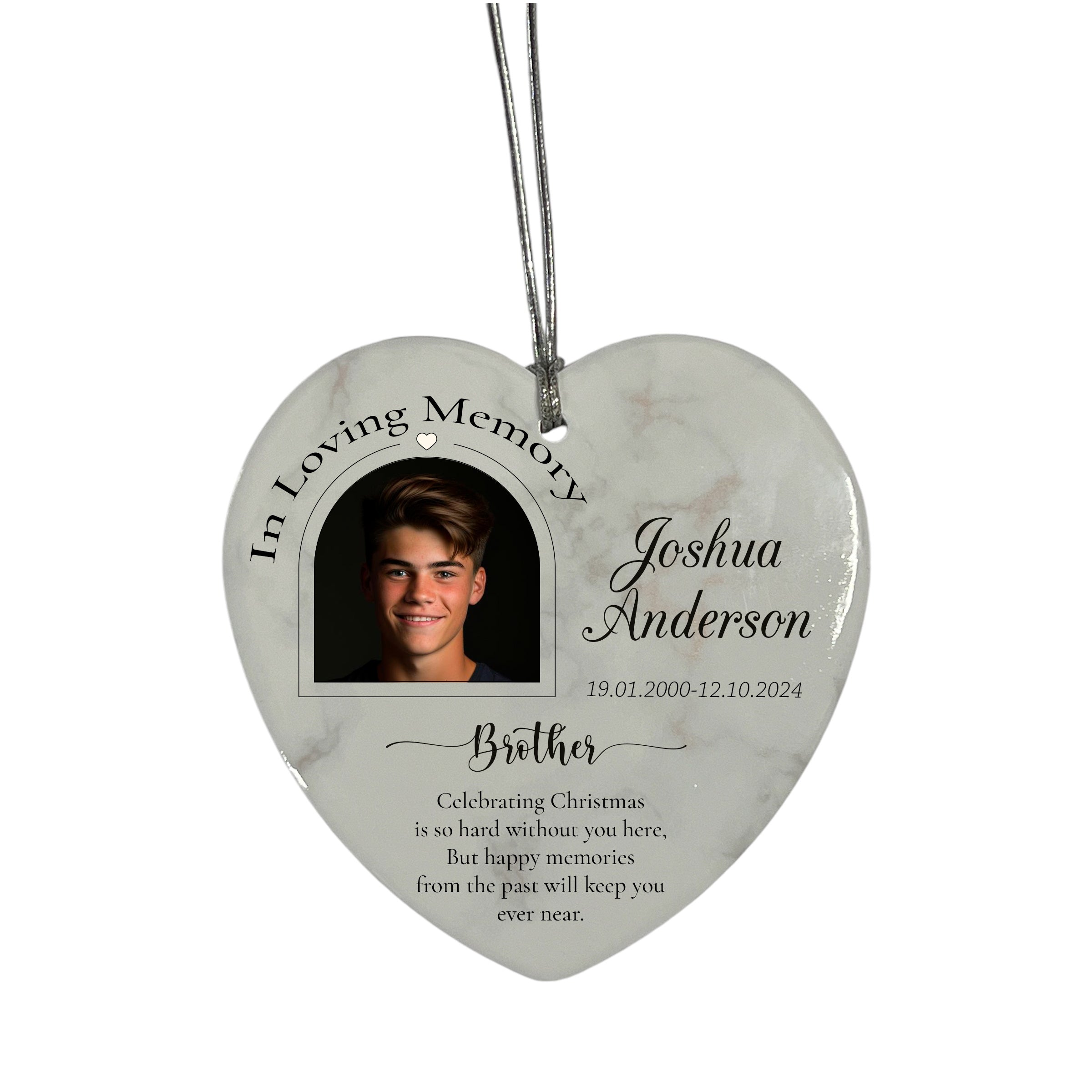 In Loving Memory At Christmas Hanging Ceramic Heart Decoration-Brother Personalised Heart Gifts ukgiftstoreonline