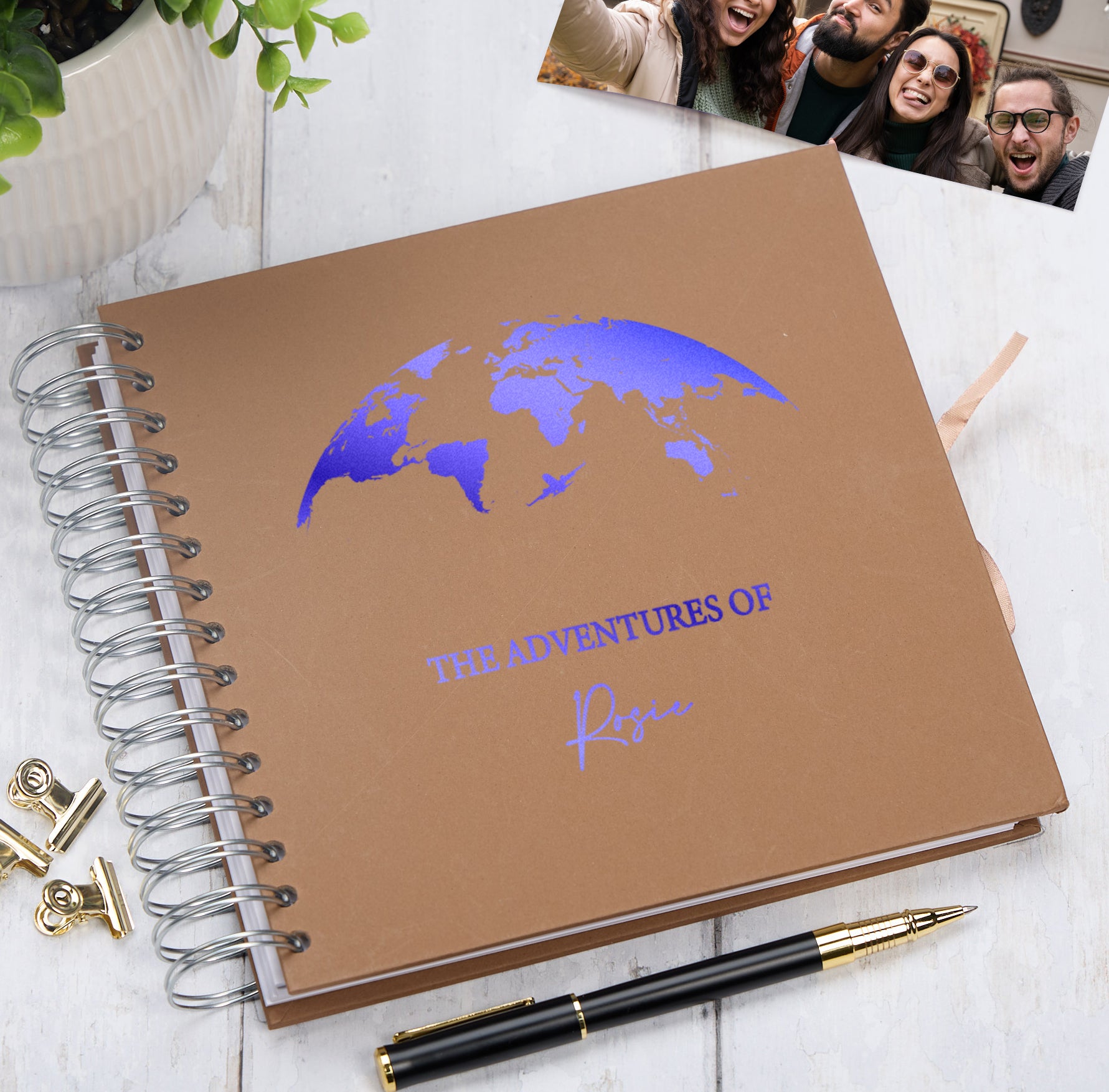 Personalised Adventures Holiday Love Multiple Colour Scrapbook Photo Album Scrapbook ukgiftstoreonline Brown Blue