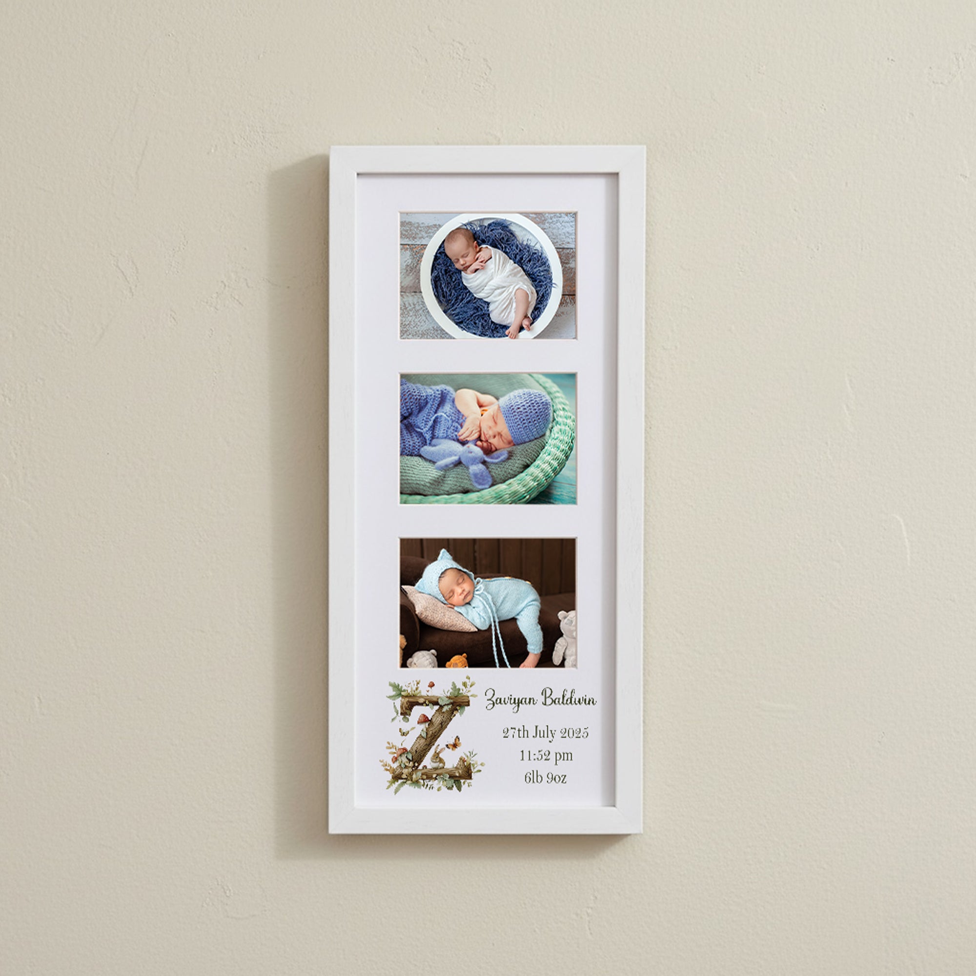 Personalised New Baby Photo Frame Woodland Alphabet Design With Birth Details Photo Frame ukgiftstoreonline