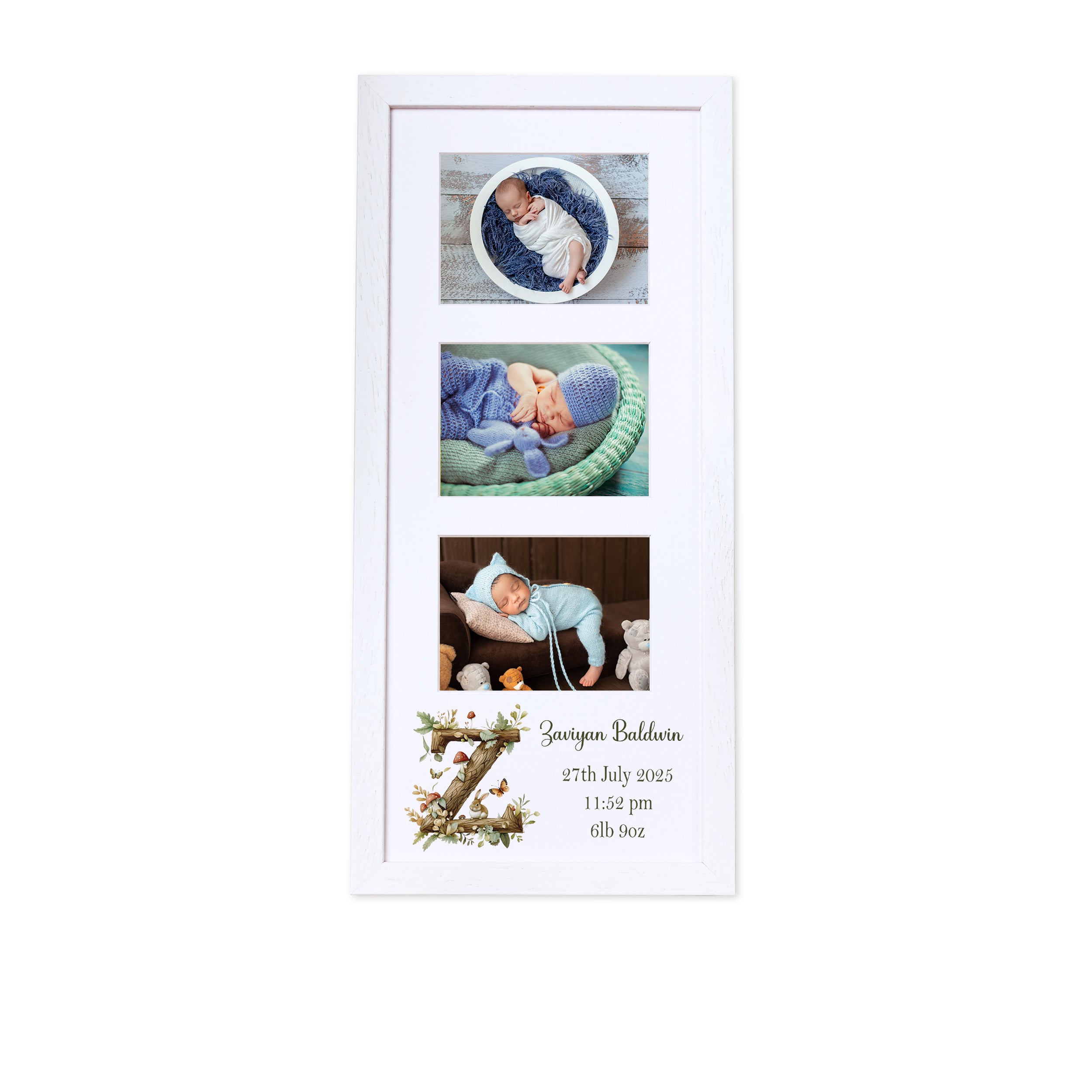 Personalised New Baby Photo Frame Woodland Alphabet Design With Birth Details Photo Frame ukgiftstoreonline