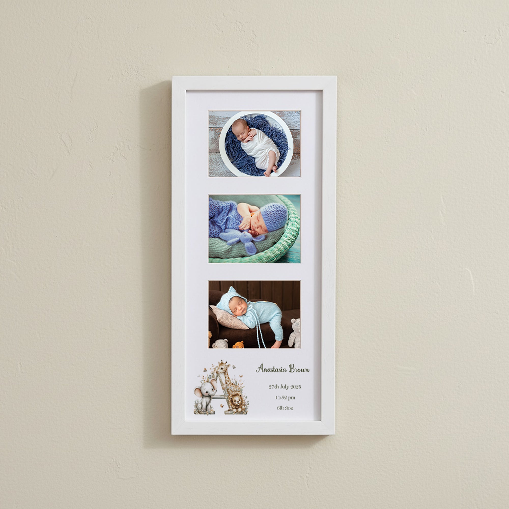 Personalised New Baby Photo Frame With Birth Details Safari Animals Design Photo Frame ukgiftstoreonline