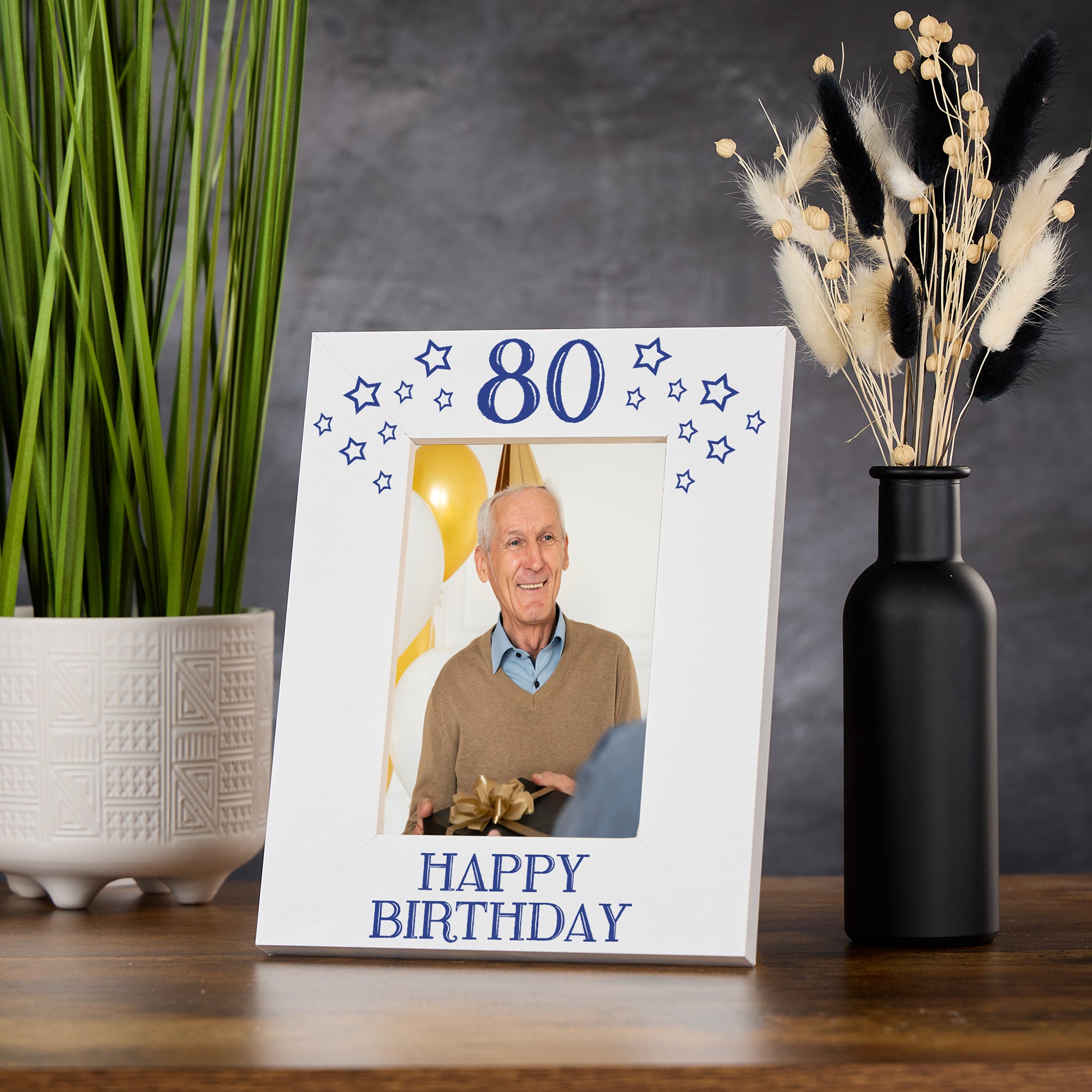 80th Birthday Photo Frame Gift For Him With Star Design Photo Frame ukgiftstoreonline Portrait