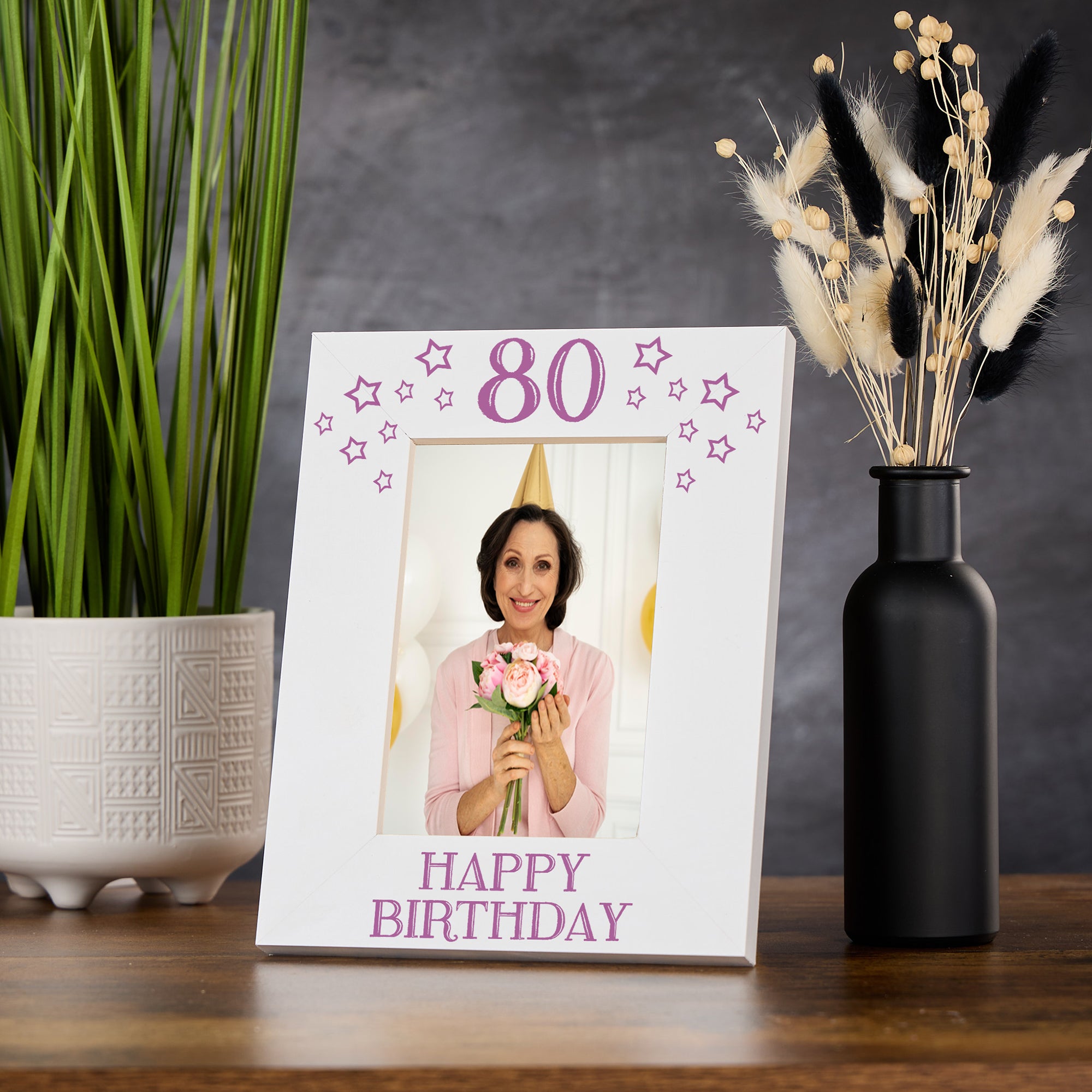 80th Birthday Photo Frame Gift For Her With Star Design Photo Frame ukgiftstoreonline Portrait
