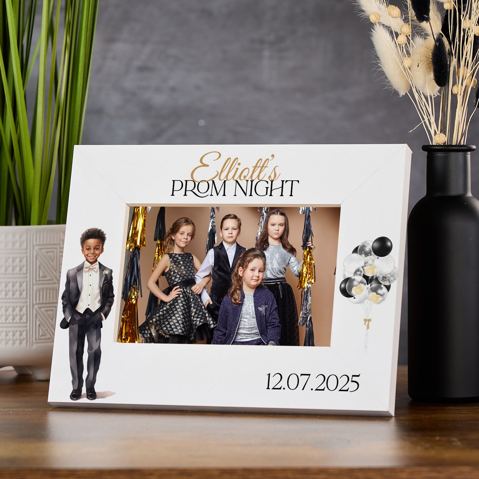 Personalised Boy Prom Night White Wooden Photo Frame Prom Party Year6 End Of Year Celebration Photo Frame ukgiftstoreonline Landscape