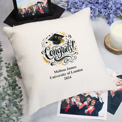 Graduation Gift Personalised Filled Cushion 40cm Zip Closure Various Sentiments