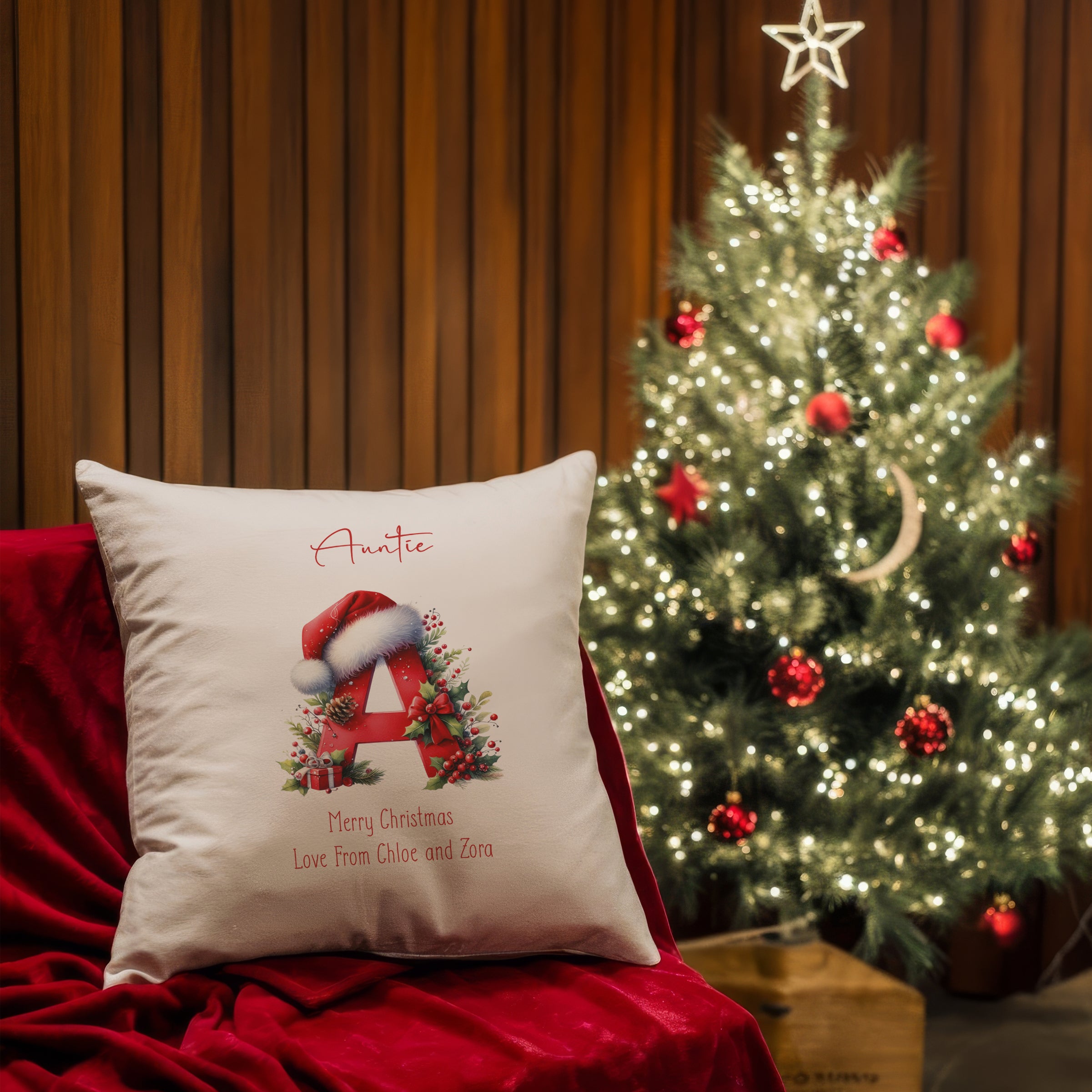 Personalised Christmas Cushion Gift With Red Santa Letters Personalised Cushion Gifts ukgiftstoreonline