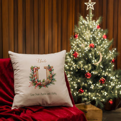 Personalised Christmas Cushion Gift With Wood Letter Design