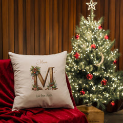 Personalised Christmas Cushion Gift With Wood Letter Design