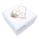 Personalised Wedding Day Vintage Wooden Keepsake Box Gift With Rose Gold Heart Print