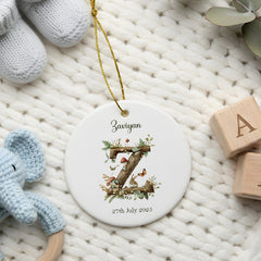 Personalised New Baby Keepsake Nursery Ornament With Woodland Alphabet Design Personalised Heart Gifts ukgiftstoreonline