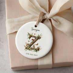 Personalised New Baby Keepsake Nursery Ornament With Woodland Alphabet Design Personalised Heart Gifts ukgiftstoreonline