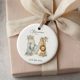 Personalised New Baby Keepsake Nursery Ornament With Safari Animals Alphabet Design Personalised Heart Gifts ukgiftstoreonline