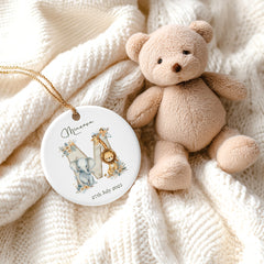 Personalised New Baby Keepsake Nursery Ornament With Safari Animals Alphabet Design Personalised Heart Gifts ukgiftstoreonline