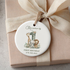 Personalised Baby's First Birthday Keepsake Nursery Ornament With Safari Animals Design Personalised Gifts ukgiftstoreonline