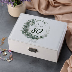 Personalised 80th Birthday Any Name Eucalyptus Design Jewellery Box Special Birthday Gift