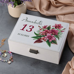Personalised Beautiful 13th Birthday Jewellery Box Orchid Flower Design Special Birthday Gift