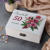 Personalised Beautiful 50th Birthday Jewellery Box Orchid Flower Design Special Birthday Gift