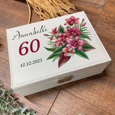Personalised Beautiful 60th Birthday Jewellery Box Orchid Flower Design Special Birthday Gift