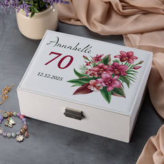 Personalised Beautiful 70th Birthday Jewellery Box Orchid Flower Design Special Birthday Gift