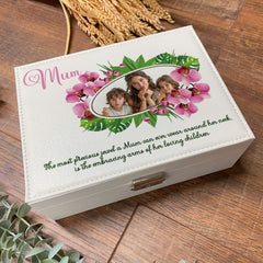 Personalised Luxury Jewellery Box Gift To Mum - Mummy - Mam With Custom Photo In Beautiful Floral Frame