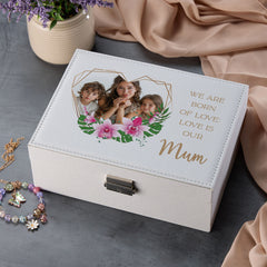 Personalised Elegant Jewellery Box Custom Photo Gift For Mum, Mummy, Grandma For Any Occasion With A Beautiful Heart Design