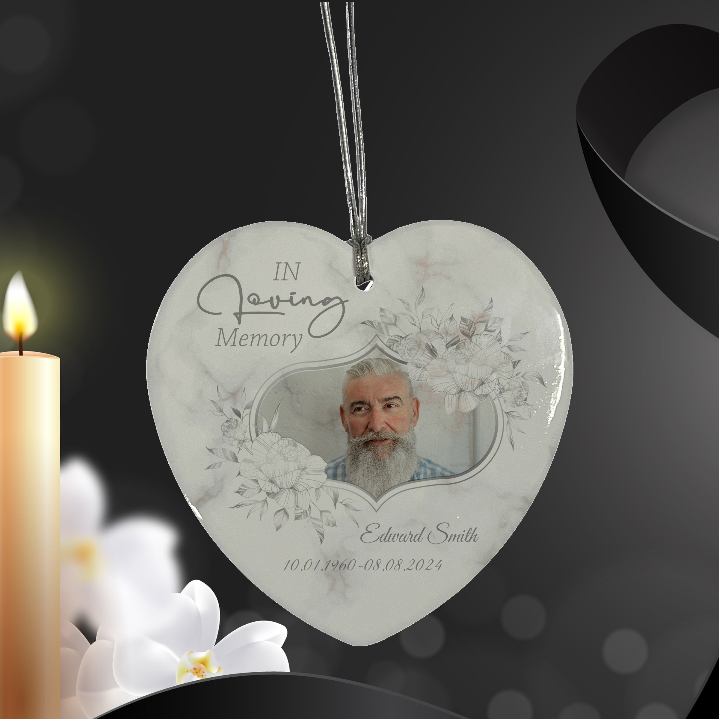 Large Hanging Ceramic Grey Heart Condolence Memorial Sympathy Gift Personalised Heart Gifts ukgiftstoreonline
