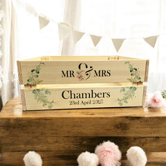 Personalised Wedding Crate, Wooden Mr and Mrs Crate, Wedding Hamper Decor