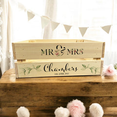 Personalised Floral Wedding Crate, Wooden Crate, Wedding Hamper Decor