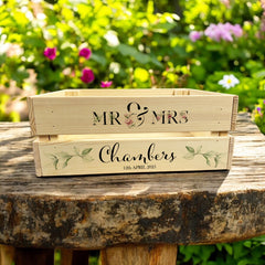 Personalised Floral Wedding Crate, Wooden Crate, Wedding Hamper Decor
