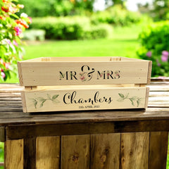 Personalised Floral Wedding Crate, Wooden Crate, Wedding Hamper Decor