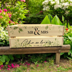Personalised Green Leaf Wedding Crate, Wooden Crate, Wedding Hamper Decor