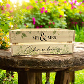 Personalised Green Leaf Wedding Crate, Wooden Crate, Wedding Hamper Decor
