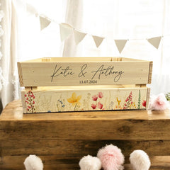 Personalised Wedding Crate, Wooden Wildflower Crate, Wedding Hamper Decor