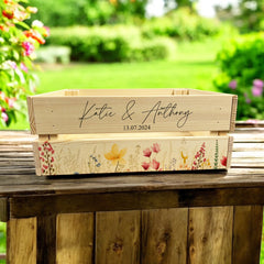 Personalised Wedding Crate, Wooden Wildflower Crate, Wedding Hamper Decor