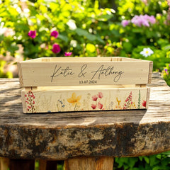 Personalised Wedding Crate, Wooden Wildflower Crate, Wedding Hamper Decor