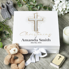 Personalised Christening Silver Cross Keepsake Memory Box Gift