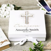 Personalised Communion Silver Cross Keepsake Memory Box Gift