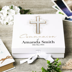 Personalised Communion Silver Cross Keepsake Memory Box Gift