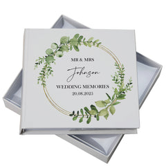 Personalised Wedding Photo Album Gift Eucalyptus and Gold Wreath personalised photo album ukgiftstoreonline