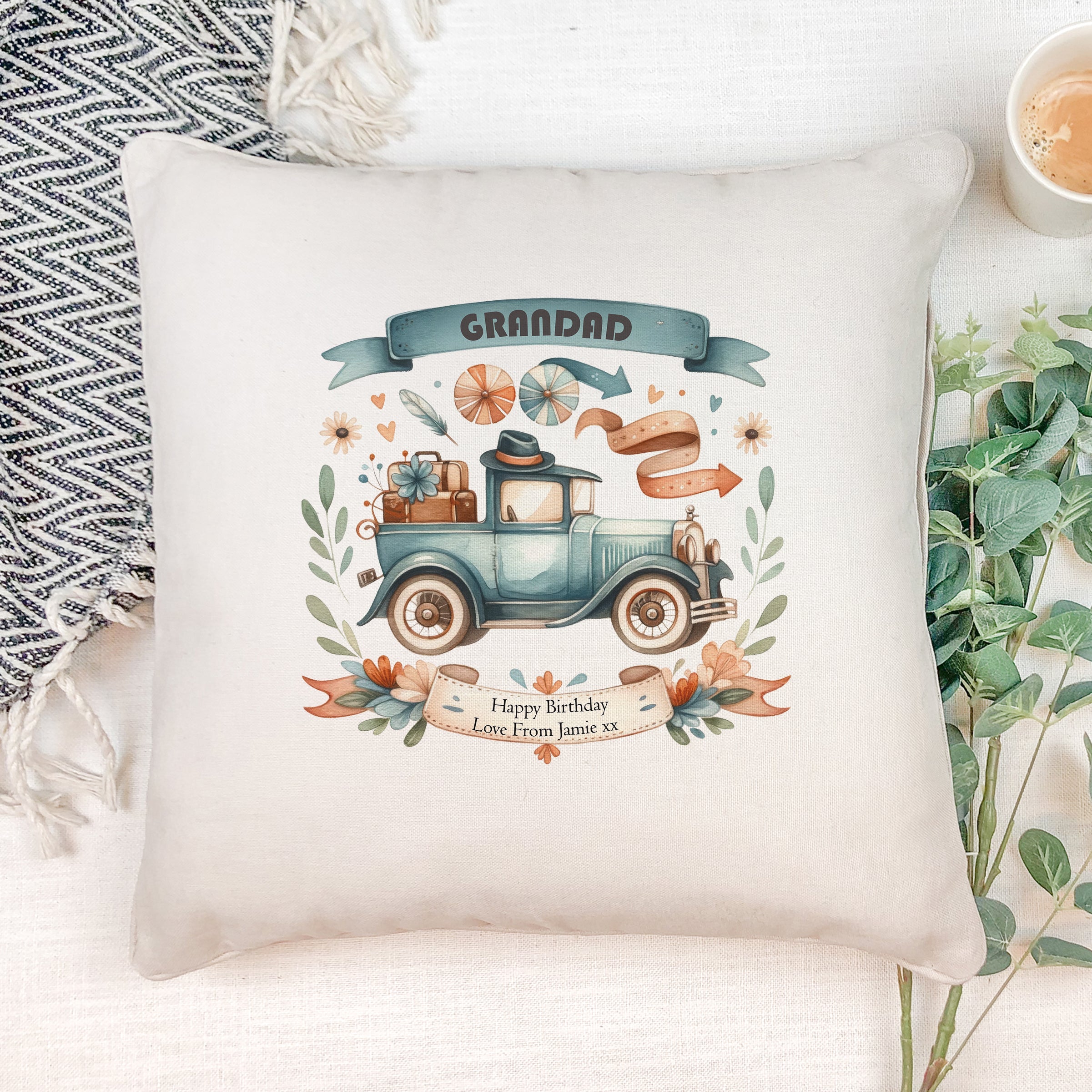 Personalised Grandad Filled Cushion Pillow Gift With Vintage Car Personalised Cushion Gifts ukgiftstoreonline