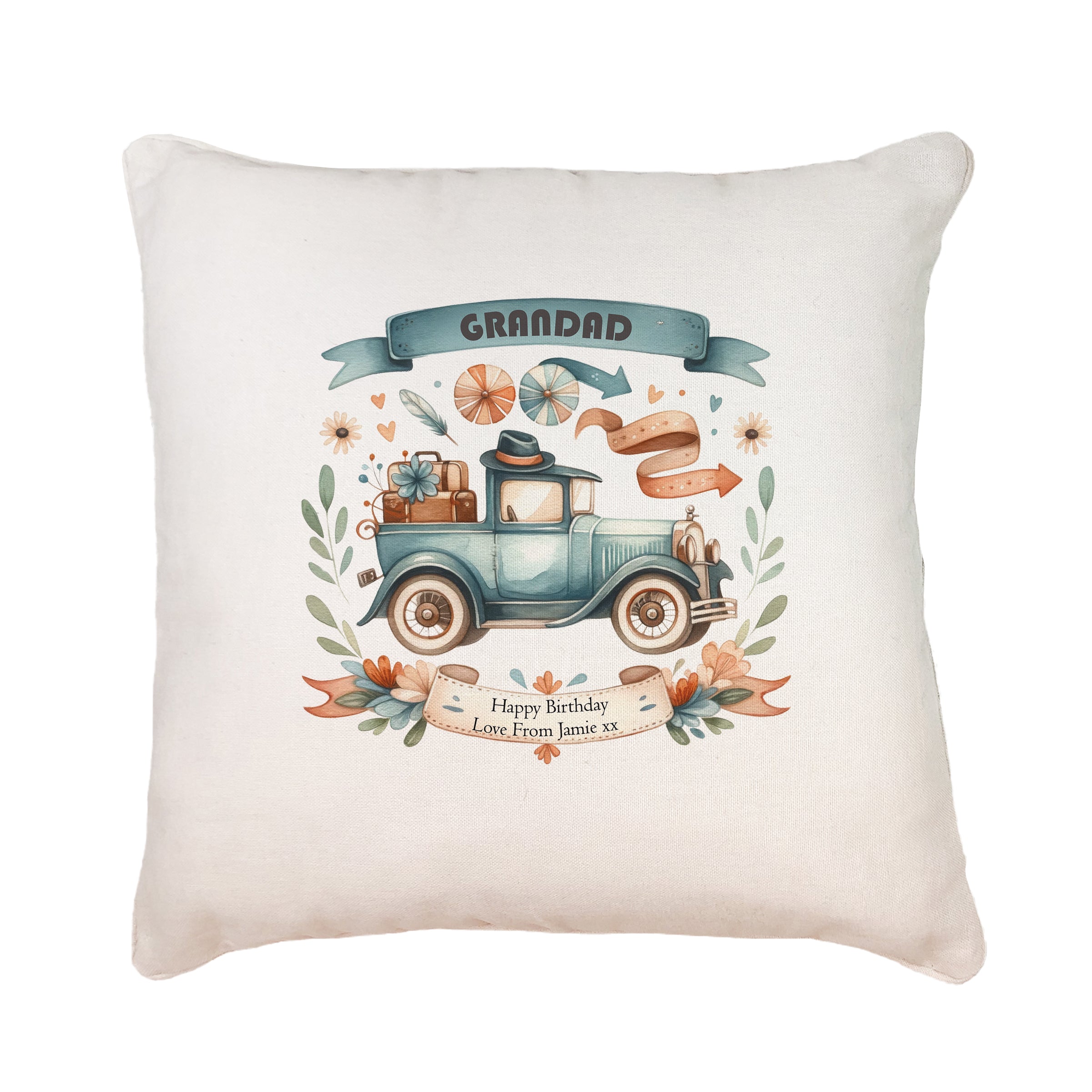 Personalised Grandad Filled Cushion Pillow Gift With Vintage Car Personalised Cushion Gifts ukgiftstoreonline