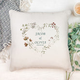 Personalised Wedding Day Cushion Pillow Gift With Watercolour Floral Heart